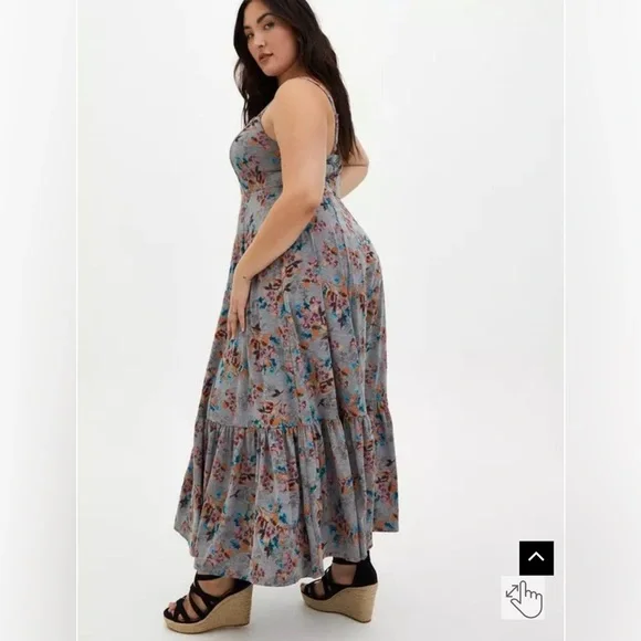 *Torrid Maxi Jersey Tiered Strappy Dress Grey Floral Size 2  2X - Picture 4 of 11